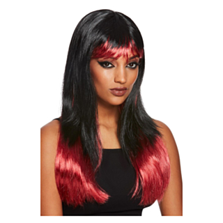 Dip Dye Peruk Svart Röd