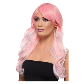Deluxe Lång Ombre Peruk Ljusrosa