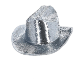 Paljett Cowboyhatt Iriserende Silver