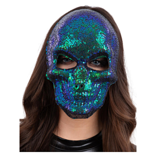 Paljett Skelett Mask Grön/Blå