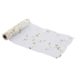 Broderad Organza Bordslöpare Vit/Grön