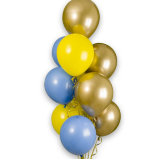 Premium Ballongbukett Blå/Gul/Guld