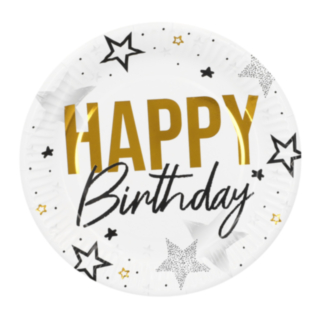 Happy Birthday Papperstallrikar Guld