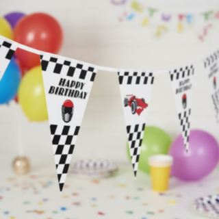 Racerbil Happy Birthday Vimpelgirlang