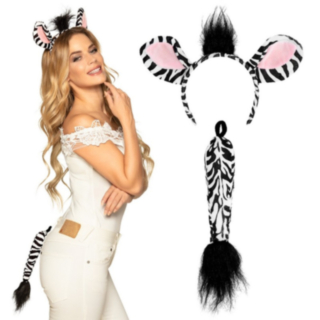 Zebra Hårband & Svans Set