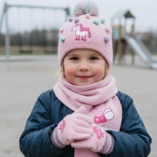 Greta Gris® Enhörning Mössa, Vantar & Halsduk