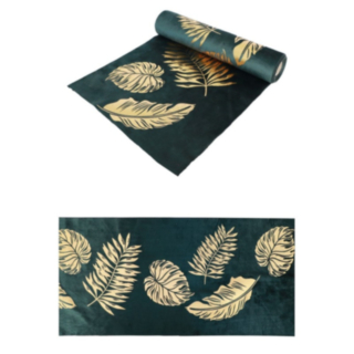 Velour Guldblad Bordslöpare Mörkgrön