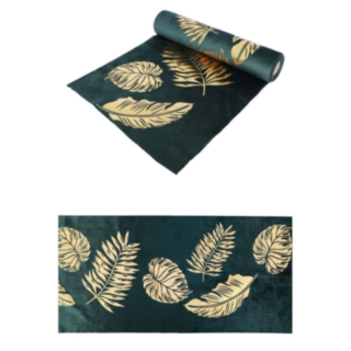 Velour Guldblad Bordslöpare Mörkgrön