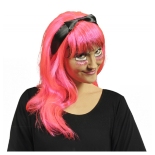 Neon Peruk Med Rosett Rosa