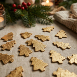 Julgran Träkonfetti Guld