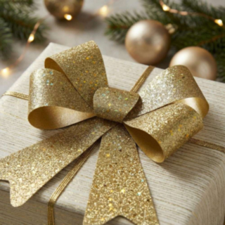 Glitter Dekorationsrosett Guld