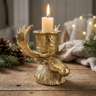 Älghuvud Ljusstake Guld