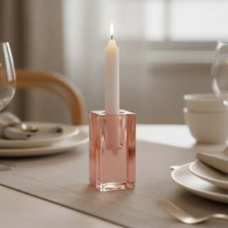 Fyrkantig Glasljusstake Ljusrosa