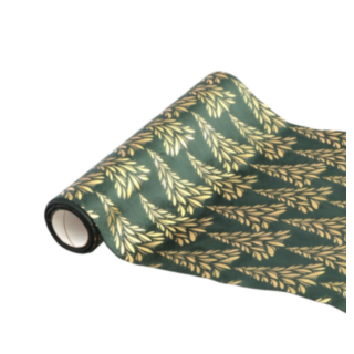Velour Bladmotiv Bordslöpare Grön/Guld
