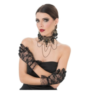 Spets Örhängen, Choker & Handskar Svart