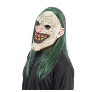 Clown Latexmask Med Grönt Hår
