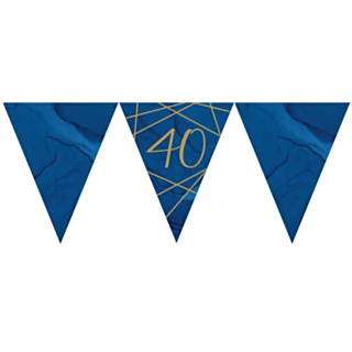 40 År Vimpelgirlang Navy & Gold Geode