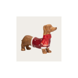 Hund Julfigur Brun/Röd