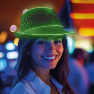 Paljett LED Fedora Grön