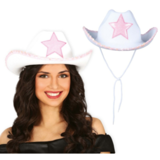 Cowgirl Stjärna Cowboyhatt Vit/Ljusrosa