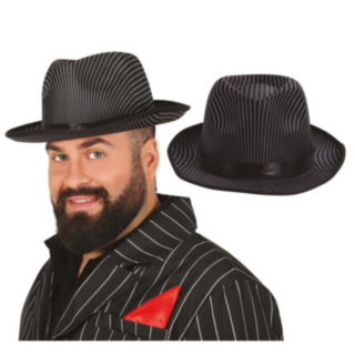 Randig Gangster Fedora Svart