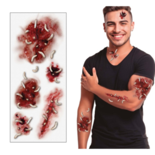 Zombiesår Med Larver Falska Tatueringar