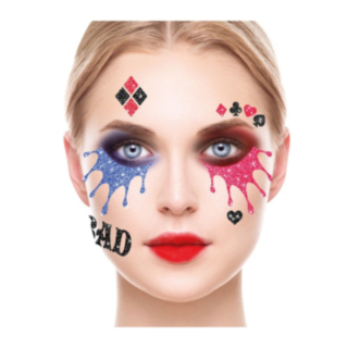 Harley Quinn Ansiktssmycken Blå/Ljusrosa
