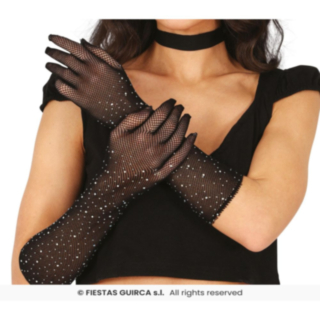 Näthandskar med strass svart