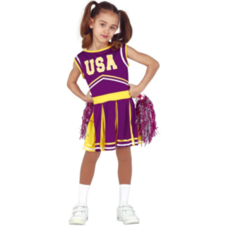 USA Cheerleader Barndräkt Lila/Gul