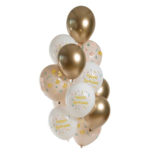 Blossom Birthday Latexballonger Pastell/Guld