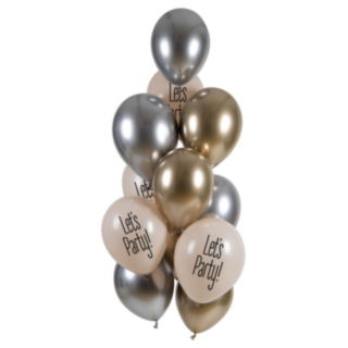 Let's Party Metalliska Latexballonger Guld/Silver