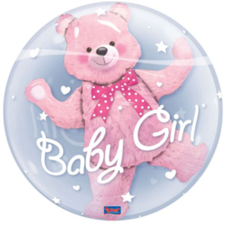 Dubbel Bubbelballong Baby Girl Nalle