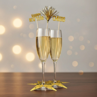 Happy New Year Stjärna Drinkpinnar Guld