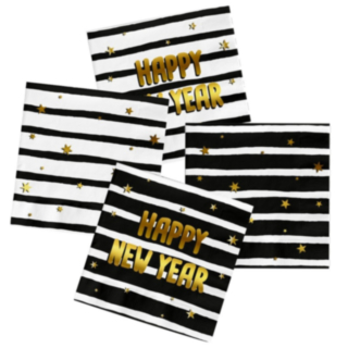 Happy New Year Servetter Svart/Vit/Guld