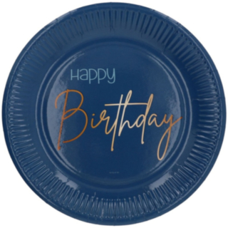 Happy Birthday Papperstallrikar Mörkblå