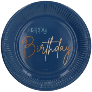 Happy Birthday Papperstallrikar Mörkblå