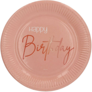 Papperstallrikar Rund Happy Birthday Lush Blush