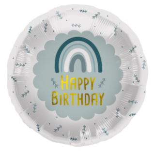 Happy Birthday Folieballong Regnbåge Blå