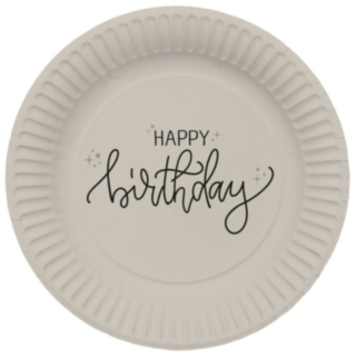 Happy Birthday Papperstallrikar Crème/Svart