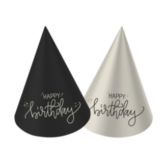 Happy Birthday Mini Partyhattar Svart/Vit