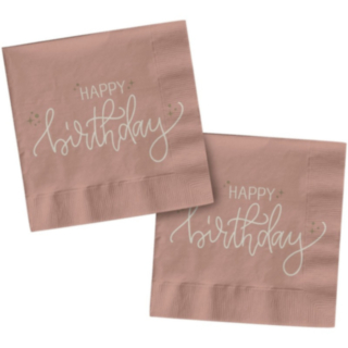 Happy Birthday Servetter Crème Rose