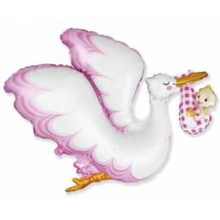 Babystork Folieballong Rosa