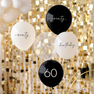 60th Birthday Ballonger Vit/Svart