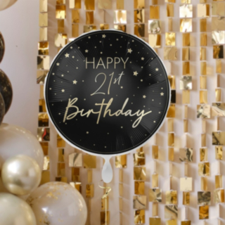 Happy 21th Birthday Folieballong Svart/Guld