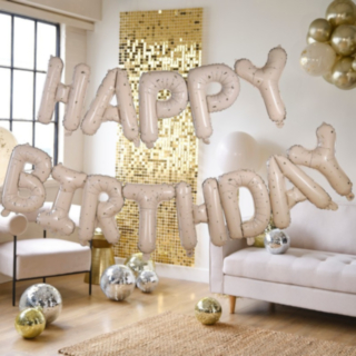 Happy Birthday Ballongirlang Guld/Neutral
