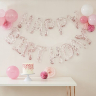Happy Birthday Konfettiballonger Ljusrosa