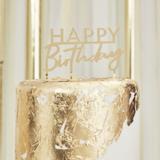 Happy Birthday Akryl Tårttopper Guld