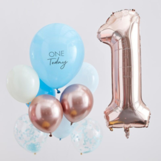 1 År Ballongbukett Roséguld/Blå