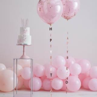 Ballongsvans Happy Birthday Rosaguld