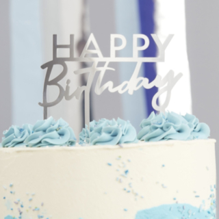Happy Birthday Akryl Tårttopper Silver